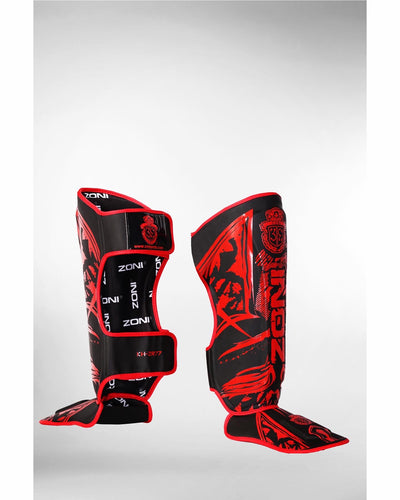 Shin Guards Legs Instep Boxing MMA Protector Foot Pads Muay Thai Kickboxing Red Devil - Zoni Sports
