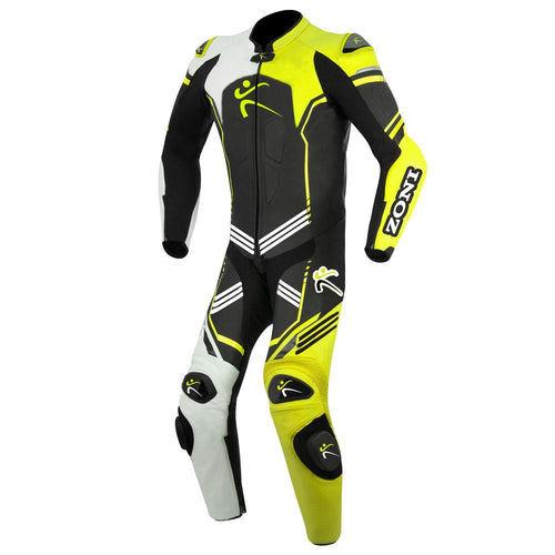 LEATHER 1 PIECE RACE SUIT - YELLOW/ WHITE / RED - Zoni Sports